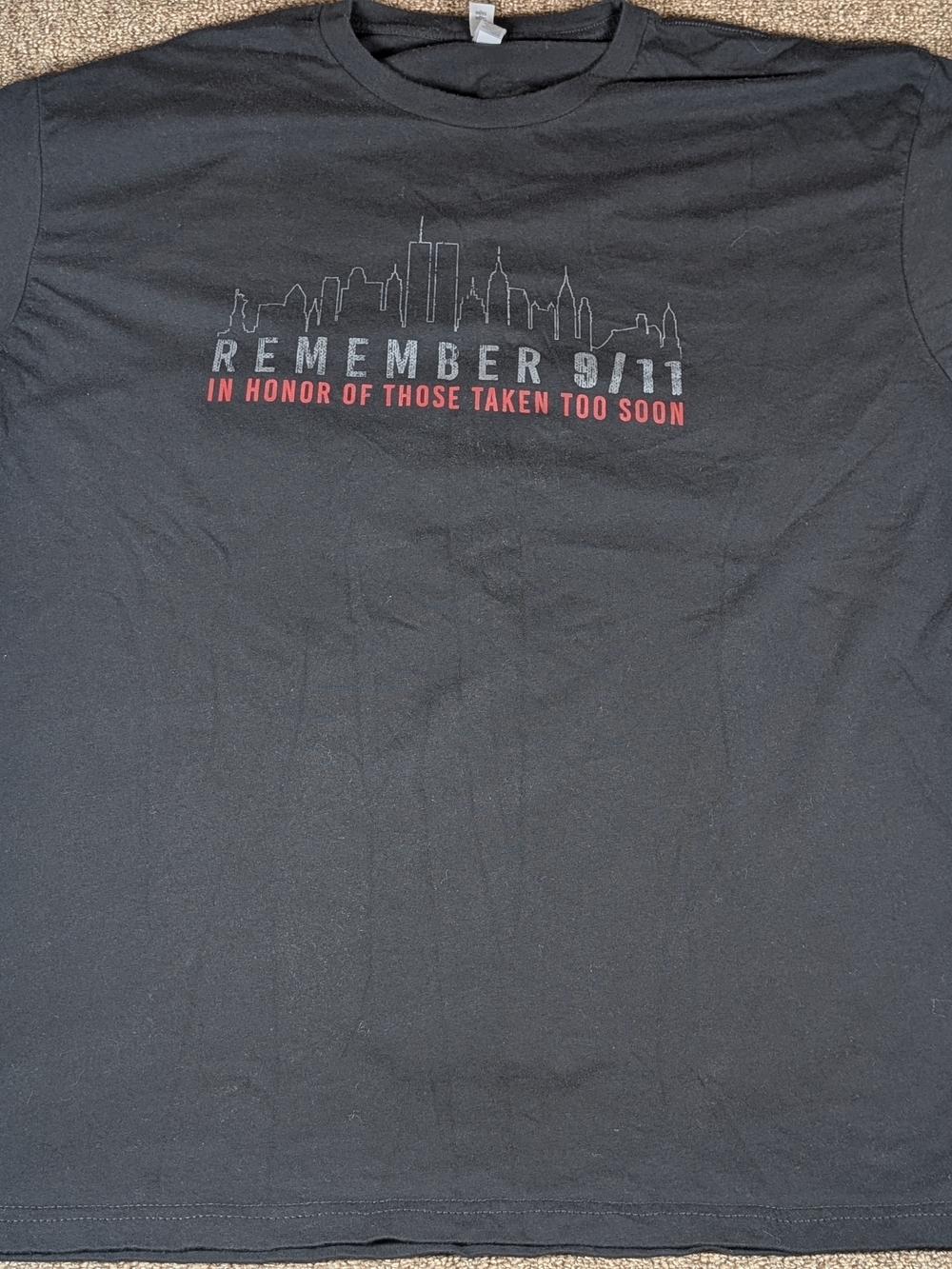 Next Level 9/11 Memorial T Shirt XXL Black Remember Twin Towers Skyline Men's